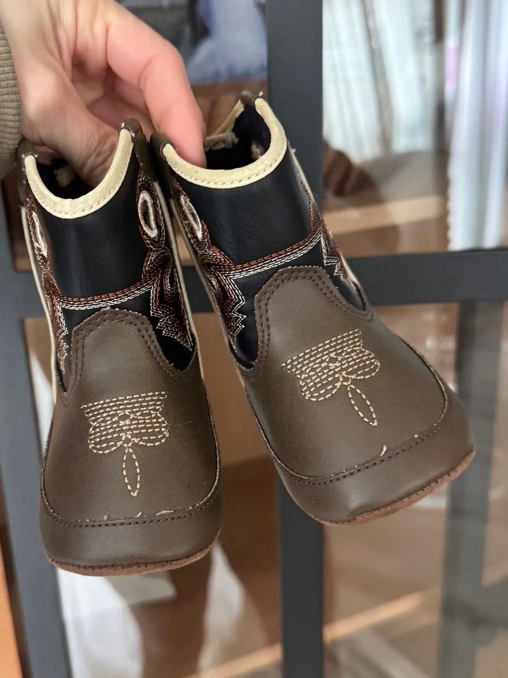 Double Barrel baby cowboy boots infant bucker western velcro square toe